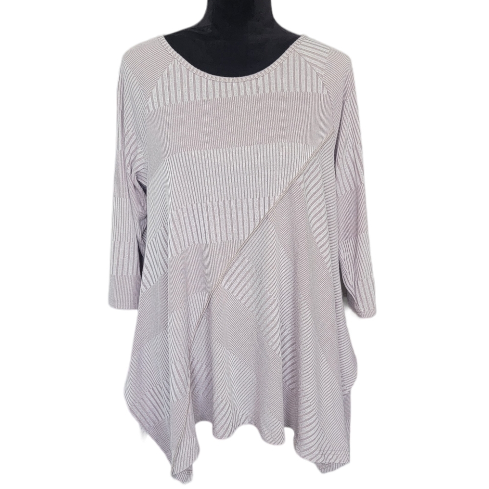 Moonlight Y&S Fashion Design Tan Asymmetrical Striped Sweater Size Small